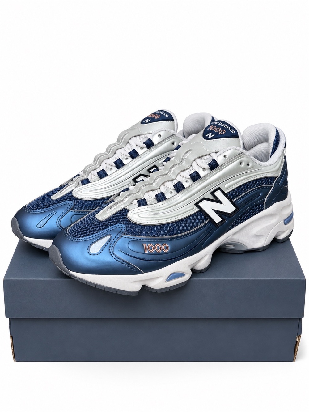 NEW BALANCE 1000 Metallic Blue Navy Silver White Running Shoes Sz 12 NIB